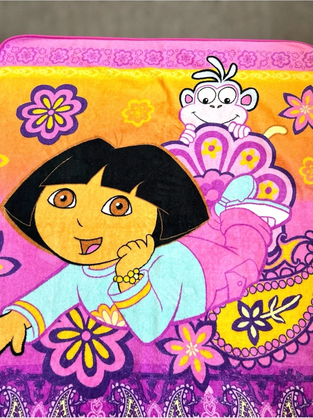 Dora The Explorer Boots Pink Purple Floral Paisley Kids Baby Blanket Y2K 2006